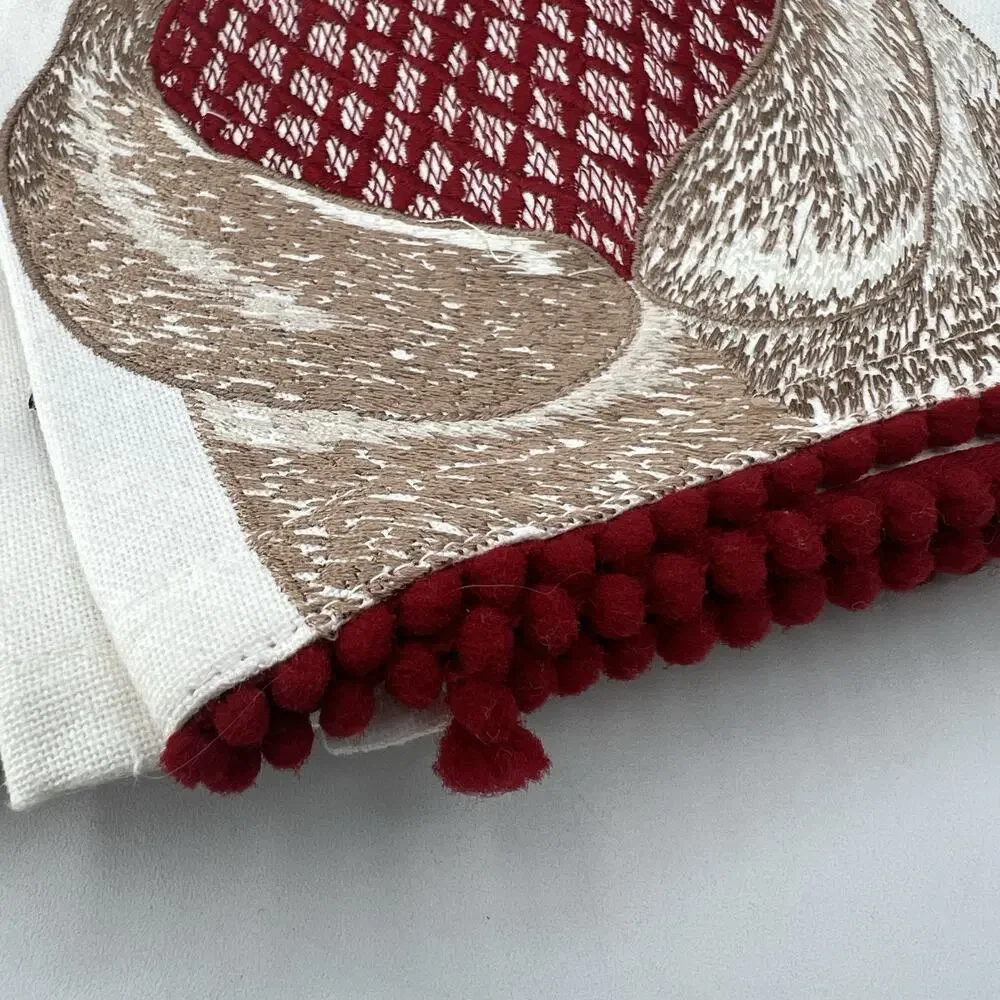 Nicole Miller Valentine's Day 2 Kitchen Towels Hearts Bear Red White Pom Poms